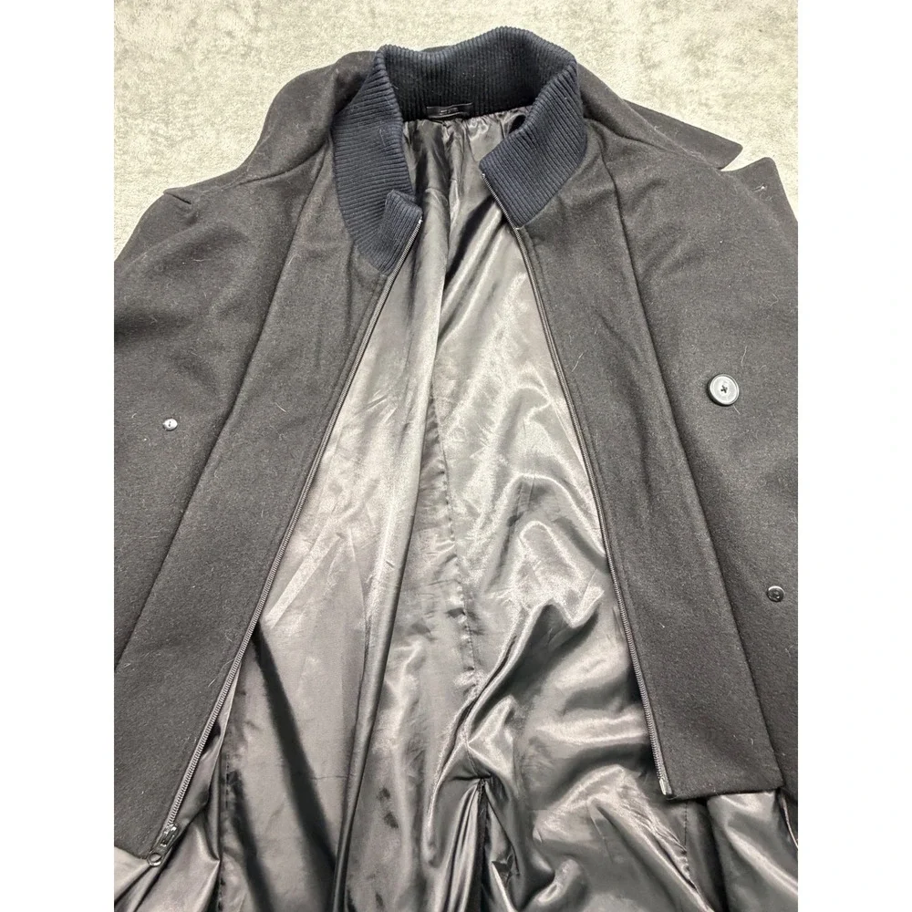 Claiborne Mens XXL Black Wool Blend Pea Coat Double Breasted Zip Bib Overcoat